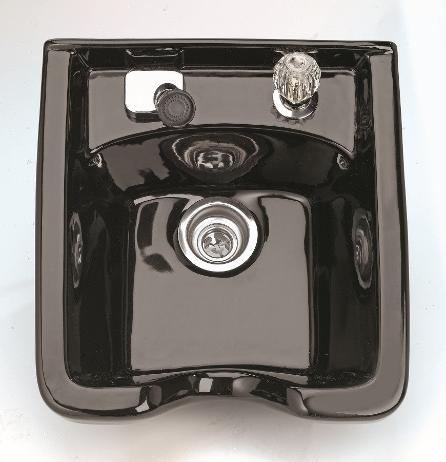 Pibbs 5300 Square Black Porcelain Shampoo Bowl - Complete