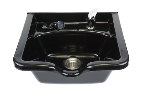 SalonTuff® #SPP-PF Extra-Wide Square Polypropylene Plastic Shampoo Bowl with Petite Faucet - Black