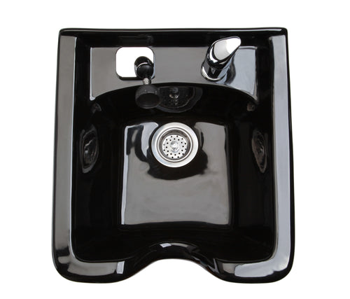 SalonTuff SABS-PF Square Plastic Shampoo Bowl with SalonTuff PF Petite Faucet - Black